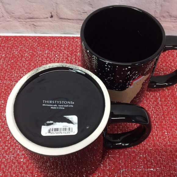 Dog Lover's Christmas Coffee/Tea/Hot Cocoa Mugs Set 2 Dog w/Santa Hat Snowflakes - Picture 3 of 6